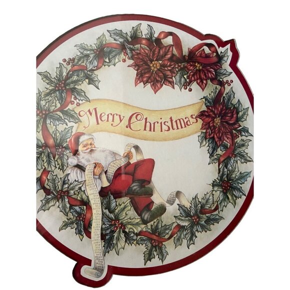 Vintage Round Santa "Checking His List" Merry Christmas Holiday Wall Decor Plaqu - Picture 3 of 5